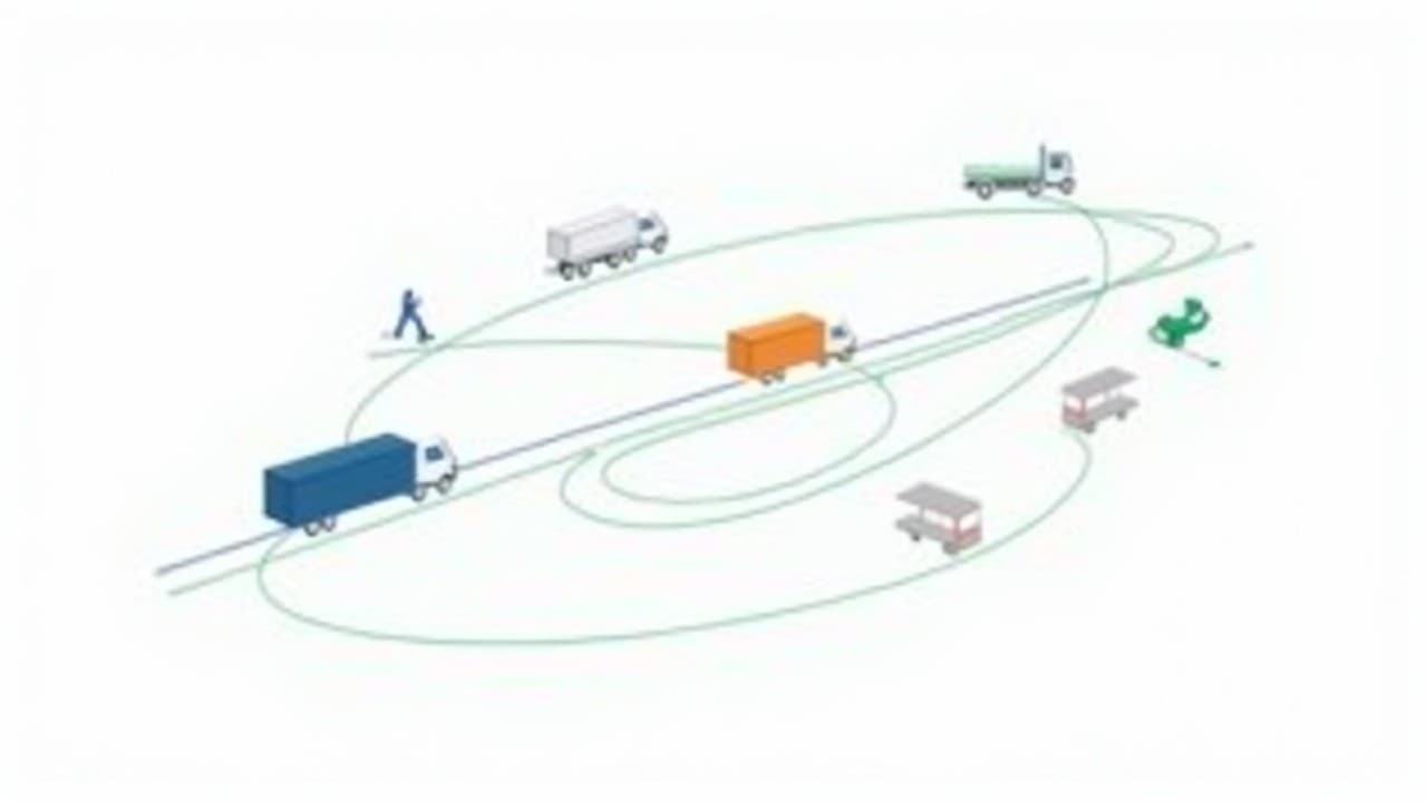 Warehouse with conveyor belts merging packages from different lines into one shipment